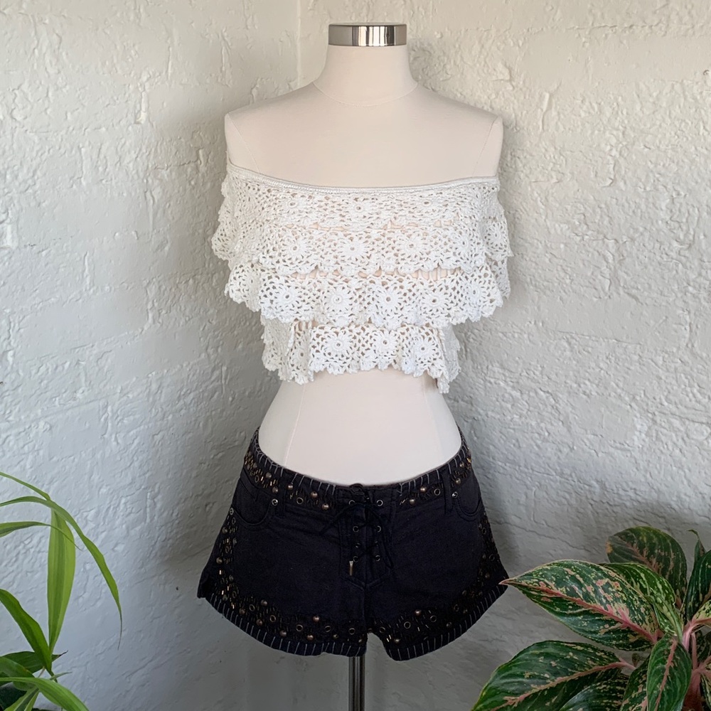 Crochet off shoulder crop top